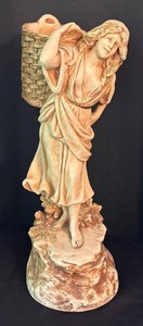 O - Vintage Marwal Industries, Peasant Girl With Basket Sculpture