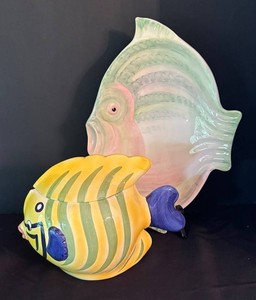 O - Fish Motif Platter & Cookie Jar Mixed Lot