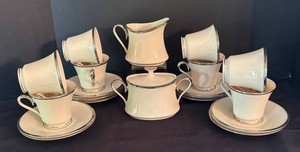 O - Lenox Solitaire China Cups, Saucers, Sugar Bowl & Creamer