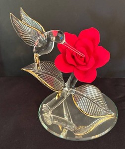 O - Glass Baron Hummingbird on Red Rose Figurine