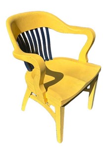 G - Vintage Yellow & Navy Blue Wooden Bankers Chair