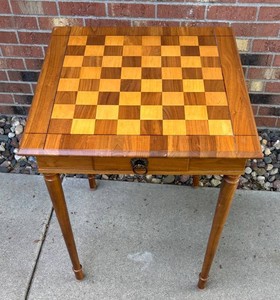 G - Vintage Walnut Games Table With Marquetry Inlay & Drawer