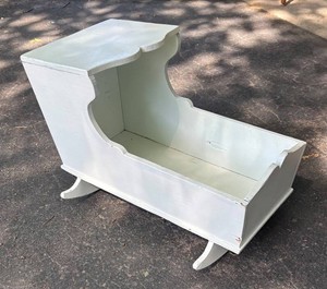 G - Vintage White Wooden Doll Cradle