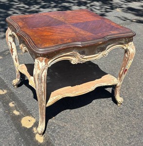 G - Vintage Louis XV Style Side Table Burl Wood Marquetry