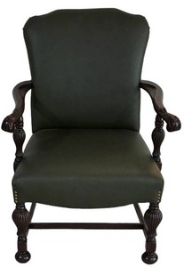 LL-FR - Vintage Wood Frame Chair Olive Green Faux Leather