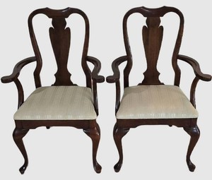LL-FR - Pair of Vintage Captains Dining Chairs With Ivory Upholstery