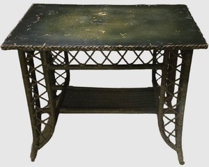 LL-ST - Vintage Wood and Wicker Side Table