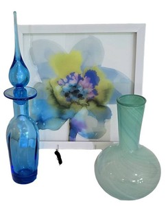 LL-BR1 - Vintage Rainbow Glass Blue Genie Style Decanter & Coordinating Decor