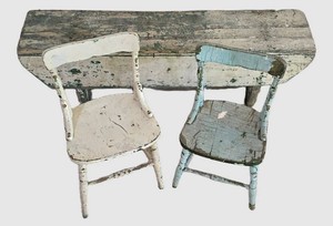 LL-BR2 - Primitive Painted Wood Bench & Chairs Mixed Lot