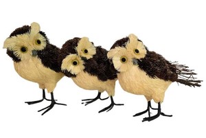 LL-FR - Straw and Twig Owl Figurines (Lot of 3)