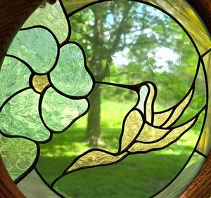 LL-FR - Round Wood Framed Stained Glass Hanging Window