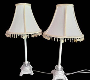 LL-FR - Matching Table Lamps With Beaded Shades Pair