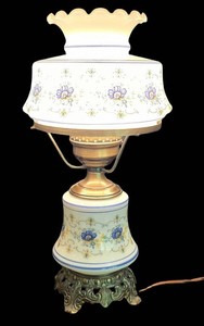 LL-FR - Vintage Quoizel Abigail Adams Blue Poppy Hurricane Lamp