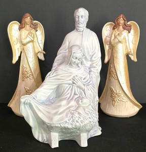 LL-FR - Ceramic Holy Family & Angel Figures Mixed Lot of 3 Pieces