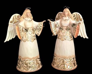 LL-FR - Jim Shore Heartwood Creek Let the Carols Play Angels (Lot of 2)