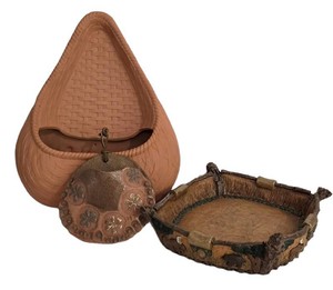 LL-BR1 - Terra Cotta Wall Vase, Wall Pocket & Dish (Lot of 3)