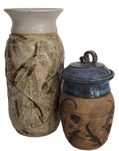 LL-BR1 - Handmade Pottery Vase & Lidded Crock (Lot of 2)