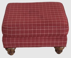LL-FR - Brick Red Plaid Ottoman With Wooden Legs