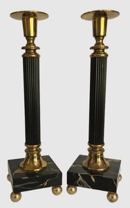 LL-ST - Antique Marble and Brass Candlesticks