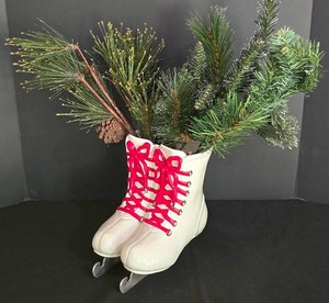 LL-ST - Department 56 Skates Planter With Faux Fir Branches