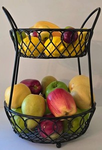 LL-FR - Two Tiered Metal Fruit Basket With Faux Fruit