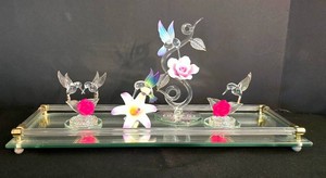 K - Glass Baron Hummingbird Rose Vine, Hummingbirds in Love & Vanity Tray Mixed Lot