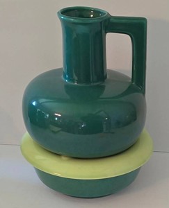 K - Vintage Mid-Century Modern Green Pottery Pitcher & Danish Modernist Burner Mixed Lot