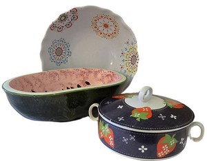 K - Vintage Georges Briard Strawberry Denim Casserole Mixed Lot