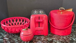 K - Red Kitchen Decor Mixed Lot Proctor Silex Toaster, Apple Candle and  Ice Bucket