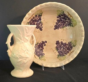 K - Vintage McCoy Grape Motif Ceramic Vase & Bowl Tabletop Lifestyles Chianti