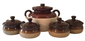 K - Bean Crock & Soup Mugs McCoy Pottery (Lot of 5)