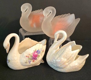 K - Swan Trinket Dish & Candle Holder Set Lenox Rose (4 Pieces)