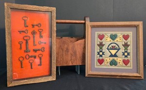 K - Mixed Wall Decor & Wood Basket Shadow Box, Punched Tin Art & Basket Caddy