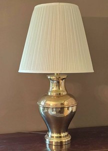 K - Table Lamp - Gold Toned With Pleated Ivory Shade