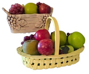 K - Ceramic Basket Pair With Faux Fruit - Birks Italy & Rum Rill