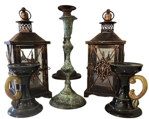 K - Candleholders Mixed Lot Lantern Pair, Ashland Candles & Pedestals