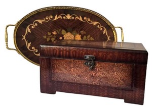 K - Lacquered Box & Tray Marquetry Set