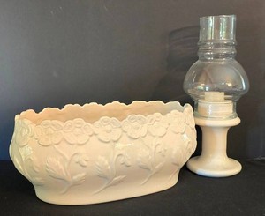 LR - White Ceramic Planter & Hurricane Candle Holder (Lot of 2)