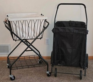 LR - Laundry Cart Set - Folding Rolling Black & White (Lot of 2)