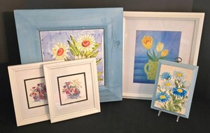 LR - Floral Wall Art Framed Botanical Pieces Tile & Wood (Lot of 5)