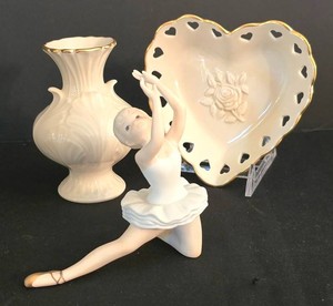 LR - Collectible Porcelain Trio - Lenox Heart Dish, Lenox Vase & Lefton Ballerina