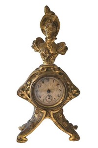 LR - Vintage Brass Female Bust Mantel Clock Non-Working