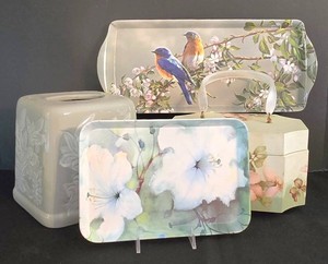 LR - Decorative Tray Set - Ashdene Floral Bird Tissue Holder Box Set (4 Pieces)