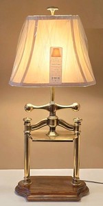LR - Brass Table Lamp Vintage Knob Creek With Linens & Things Shade