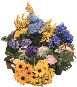 O - Artificial Floral Arrangements Mixed Lot - Pots, Vases & Fronds