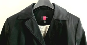 O - Womens Black Short Trench Coat - Gallery XL