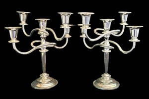 LR - Silver Plate Candelabra Pair Sheffield England Adjustable Arms