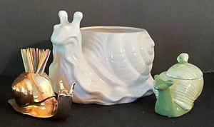 LR - Snail Planter, Toothpick Holder & Covered Dish Mixed Lot