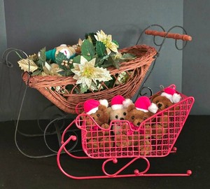 LL-ST - Christmas Sleigh Decor Wicker & Metal Bears (Lot of 2)