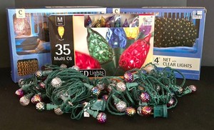 LL-ST - Christmas Lights Mixed Lot - 3 New in Package Sets & 2 Faceted Globe Strings
